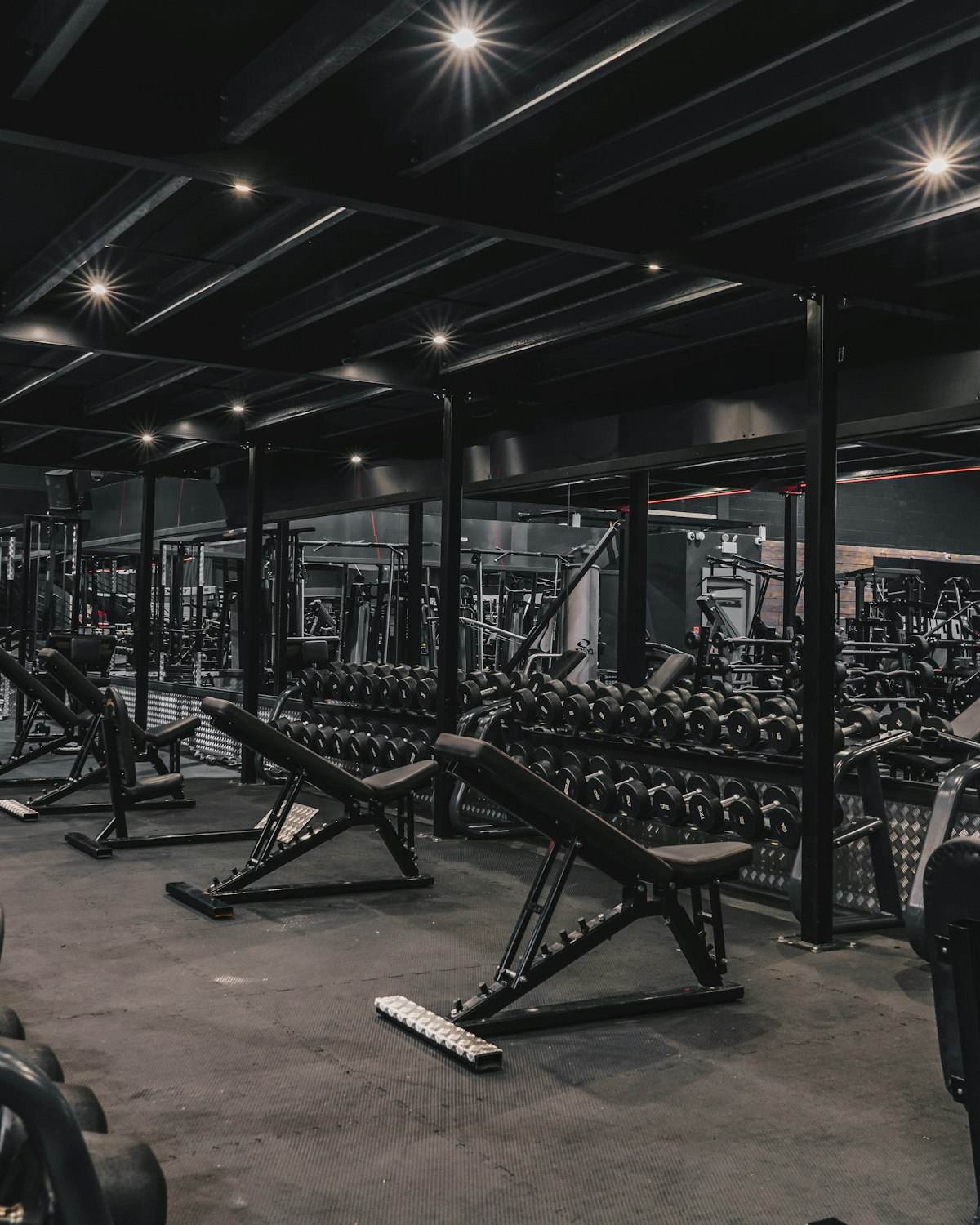 Gym floor full of weights and machines